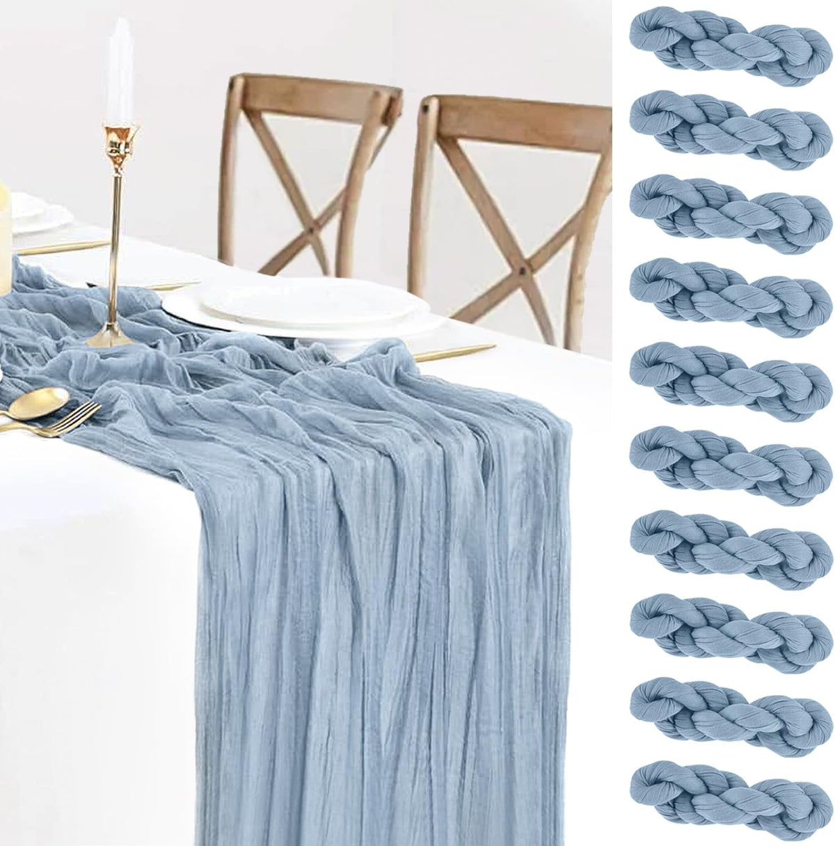 10 Pack Dusty Blue Cheesecloth Table Runner 35x120 Inch, Fall Thanksgiving 10FT Boho Gauze Cheese