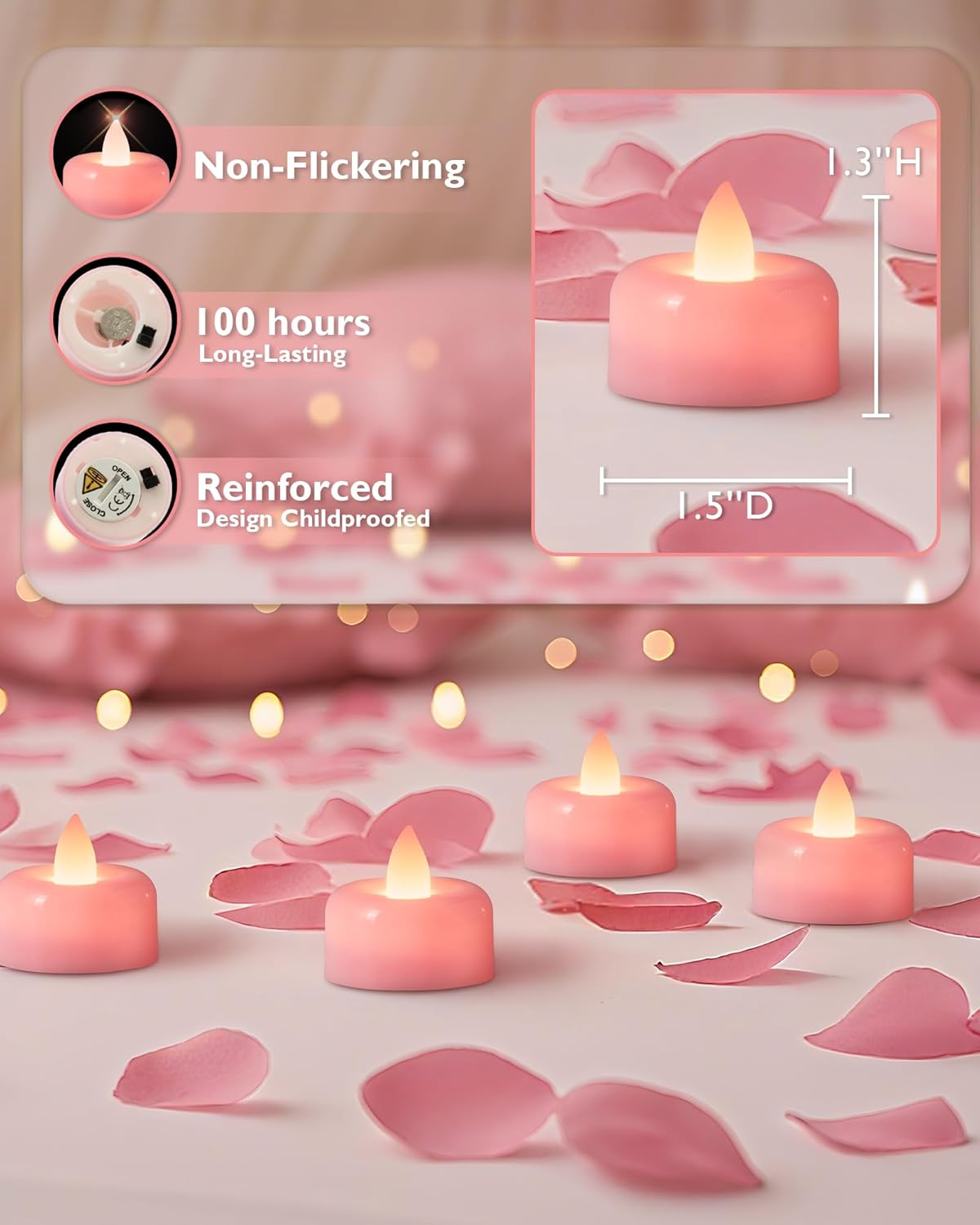 Amagic 24 Pack Pink Flameless LED Tea Lights Candles Battery Operated, Electric Fake Tealight