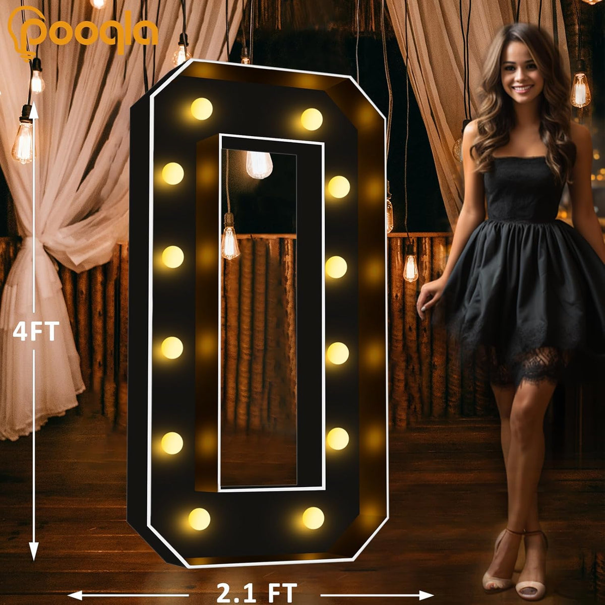 Pooqla 4 FT Marquee Light Up Letters, Black Marquee Letter Lights 4 Feet Tall for Birthday