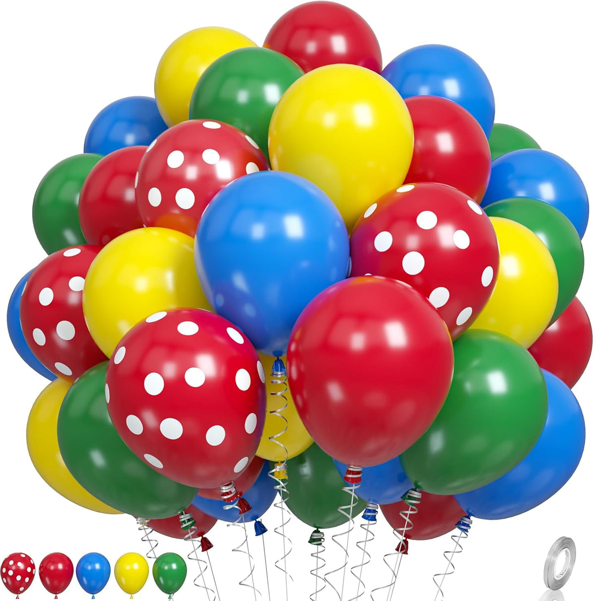 Red Yellow Blue Balloons, Red Blue Green Party Balloons Red Polka Dot Balloons Carnival Circus