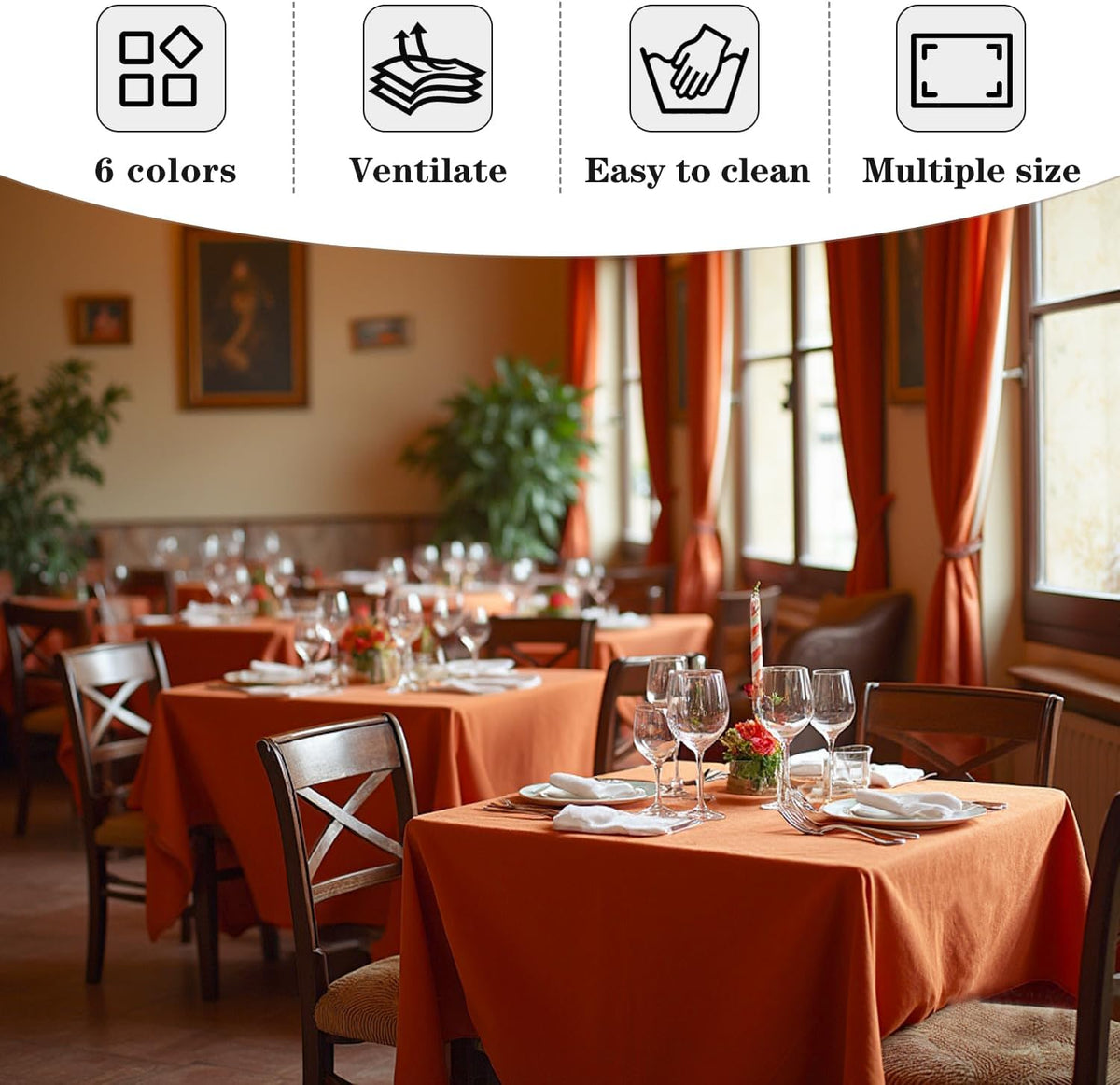 Fitable 6 Pack Square Fall Tablecloths - 70 x 70 Inches, Rust - Stain Resistant and Reusable Table
