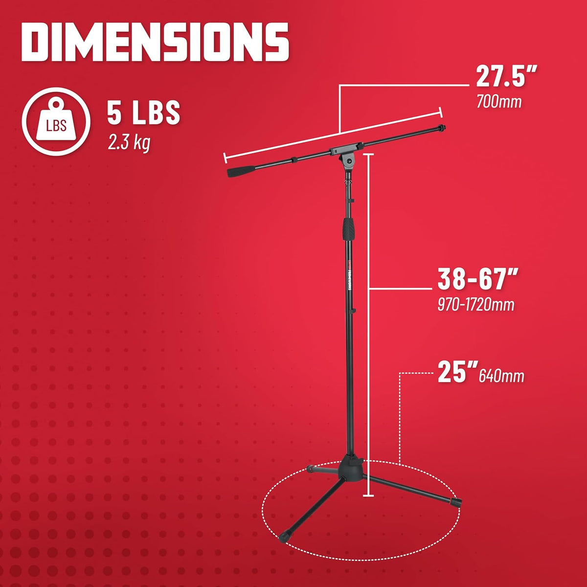 Gator Frameworks Standard Tripod Microphone Stand with Boom Arm,3/8" and 5/8" Adapters