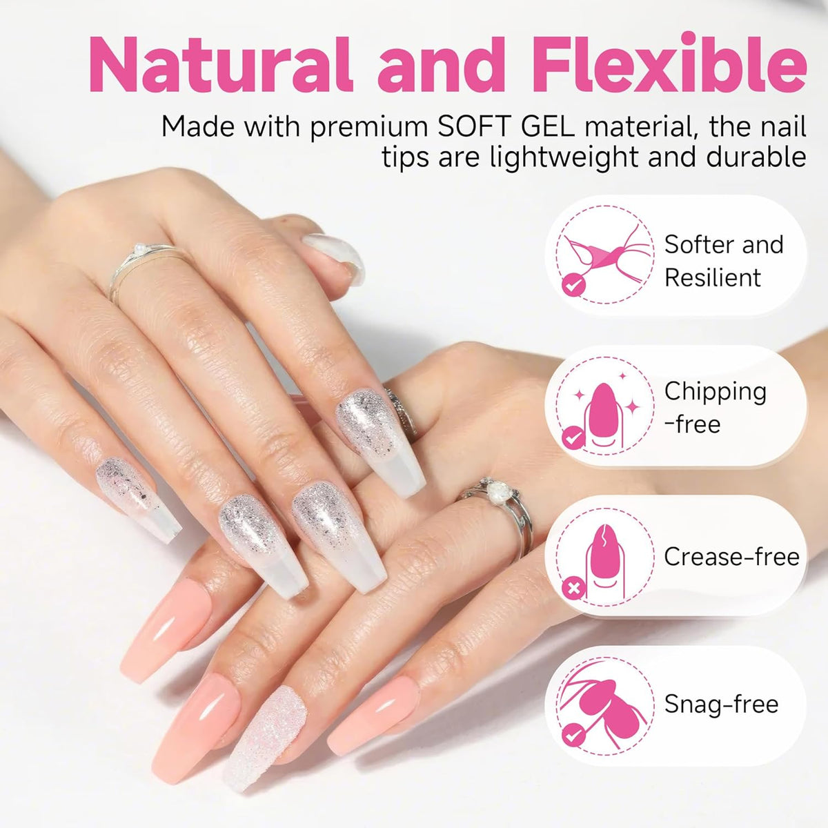 UNA GELLA Medium Coffin Nails Tips, 312Pcs Pre-Etched Gel Nail Tips Coffin Press On Nails Clear