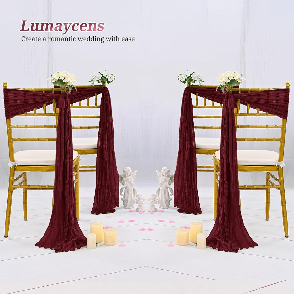 50 PCS Cheesecloth Chair Sashes Bows Wedding Aisle Decorations Chair Ribbon Ties Back Sash for