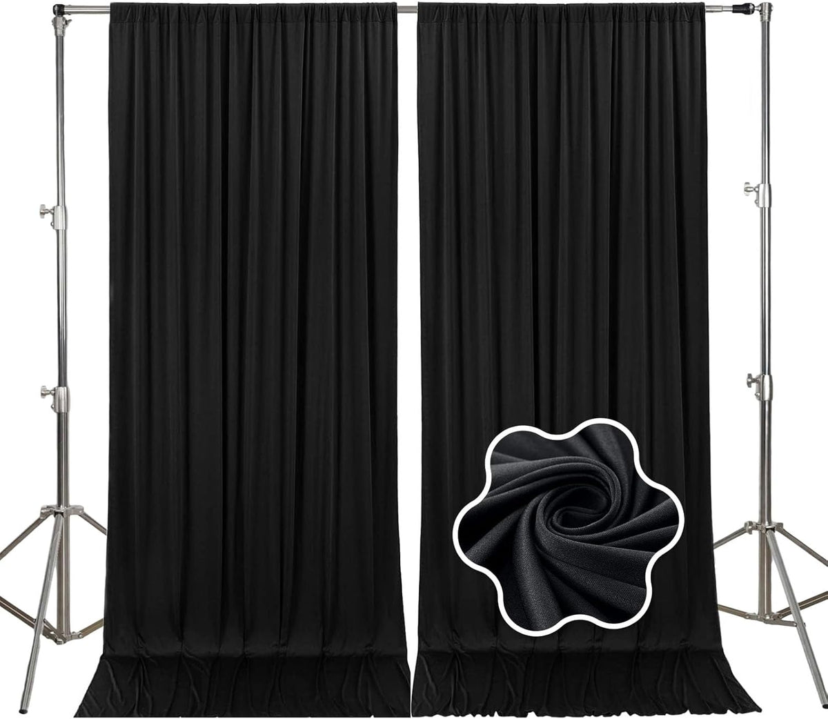 10ft x 10ft Black Backdrop Curtains for Parties, Fabric Satin Background Curtain with Rod Pockets