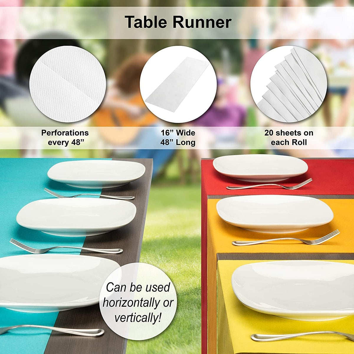 AH American Homestead Paper Dining Table Runner for Party 78 ft = 20 Perforated Table Runners 16” x