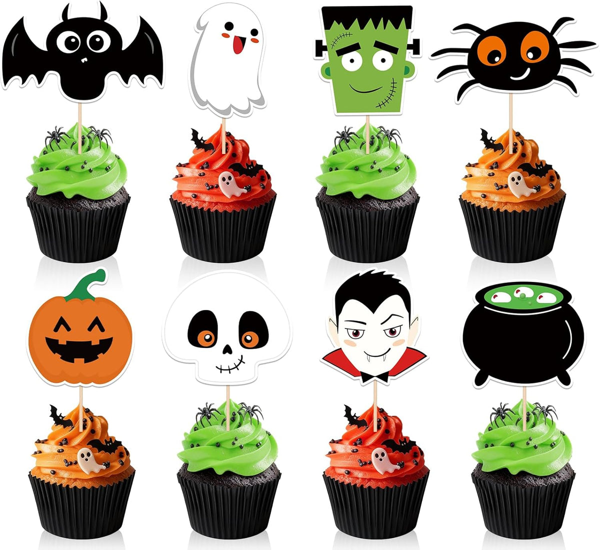 24 PCS Halloween Happy Birthday Cupcake Toppers Halloween Party Decorations Cake Decor Cupcake
