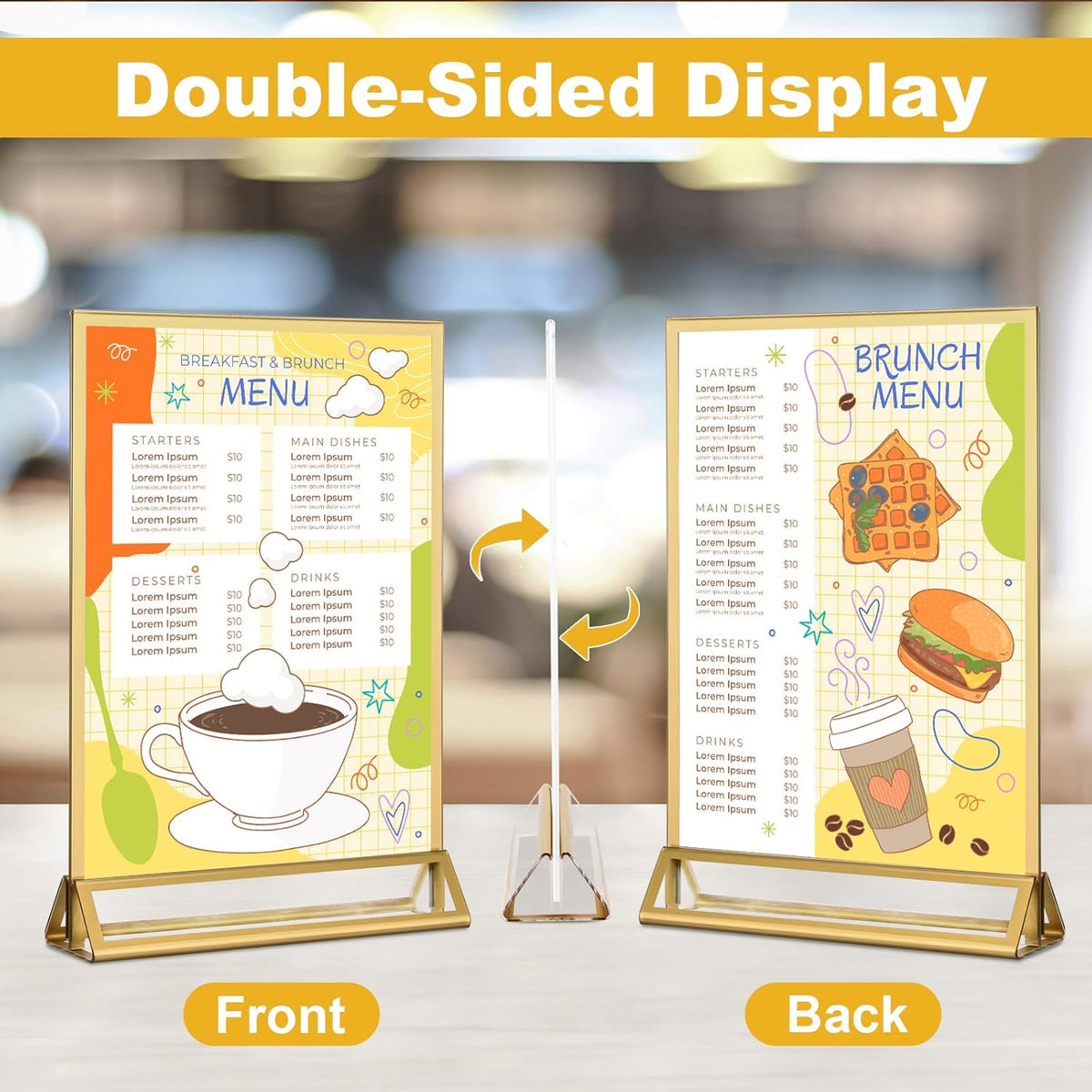 EHWINE 12 Pack Acrylic Sign Holder 8.5 x 11, Double Sided Gold Picture Frame Stand up Table Top