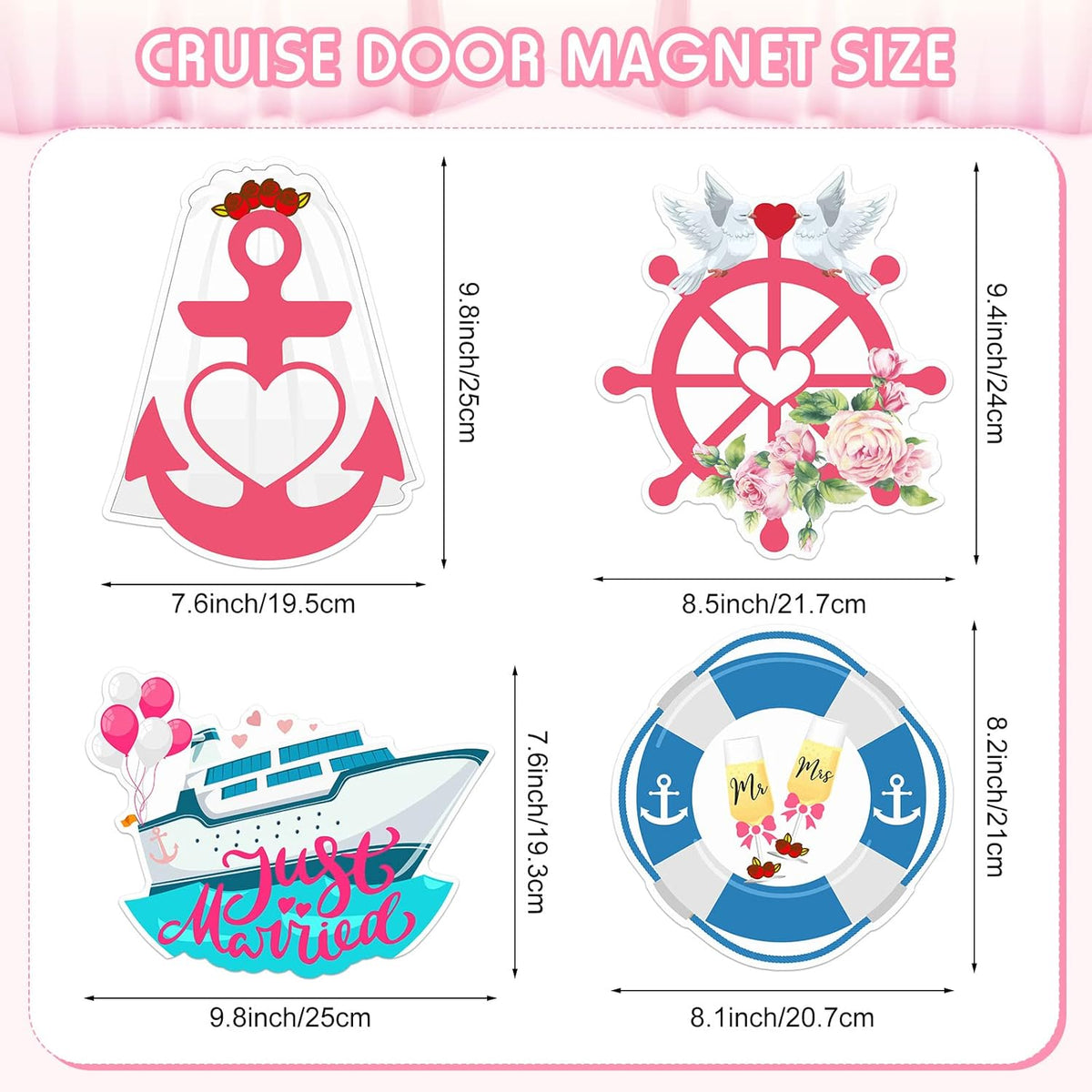 Xuhal 4 Pcs Just Married Cruise Door Decorations Wedding Honeymoon Cruise Door Magnets Just Married