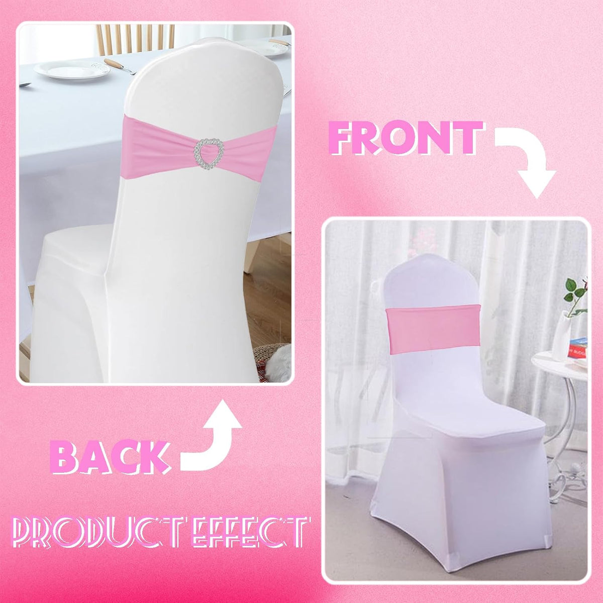 100PCS Spandex Stretch Chair Sashes Bows Universal Elastic Chair Cover Bands Ties with Buckle