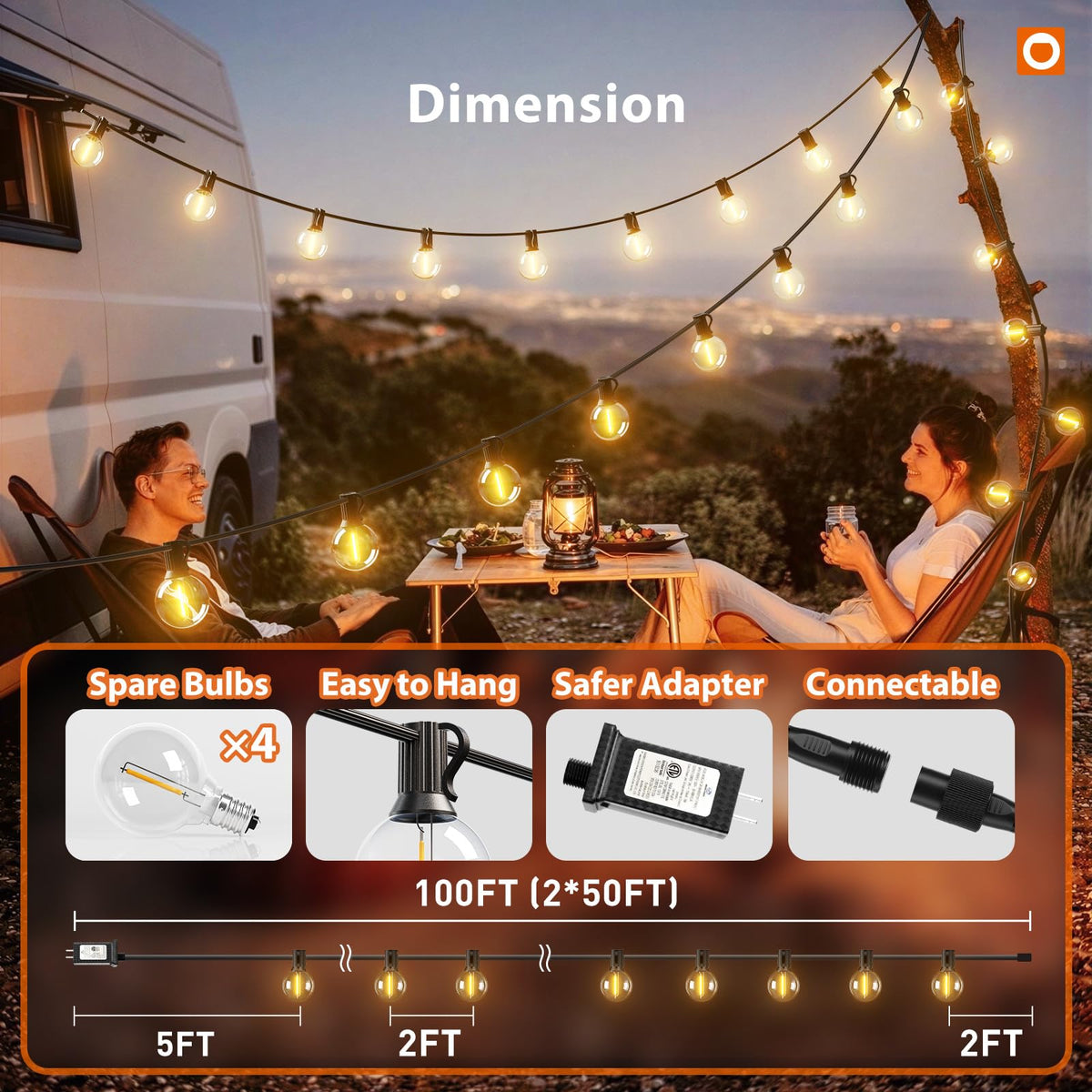addlon Outdoor String Lights 100FT G40 with Remote 54 LED Shatterproof Bulb