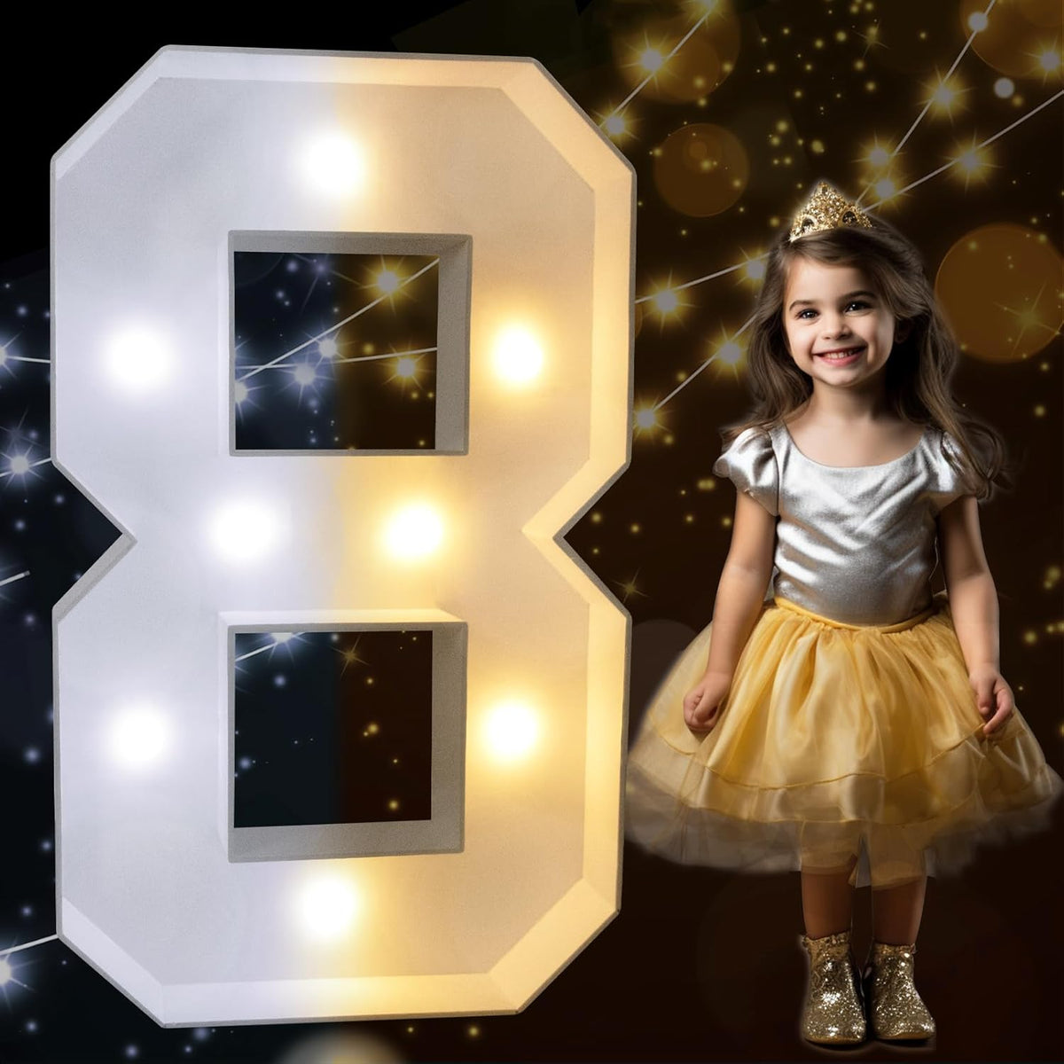 Pooqla 3FT Light Up Marquee Numbers, Cool White and Warm White LED Large Lighted Marquee Numbers