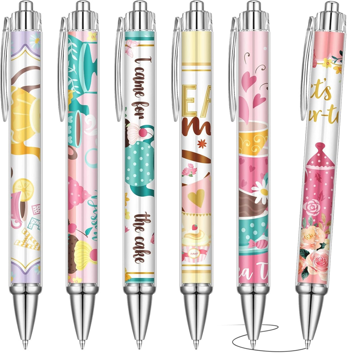 24 Pcs Tea Party Gift Pens Bulk Floral Tea Party Favors Pink Themed Party Decorations Tea Ballpoint