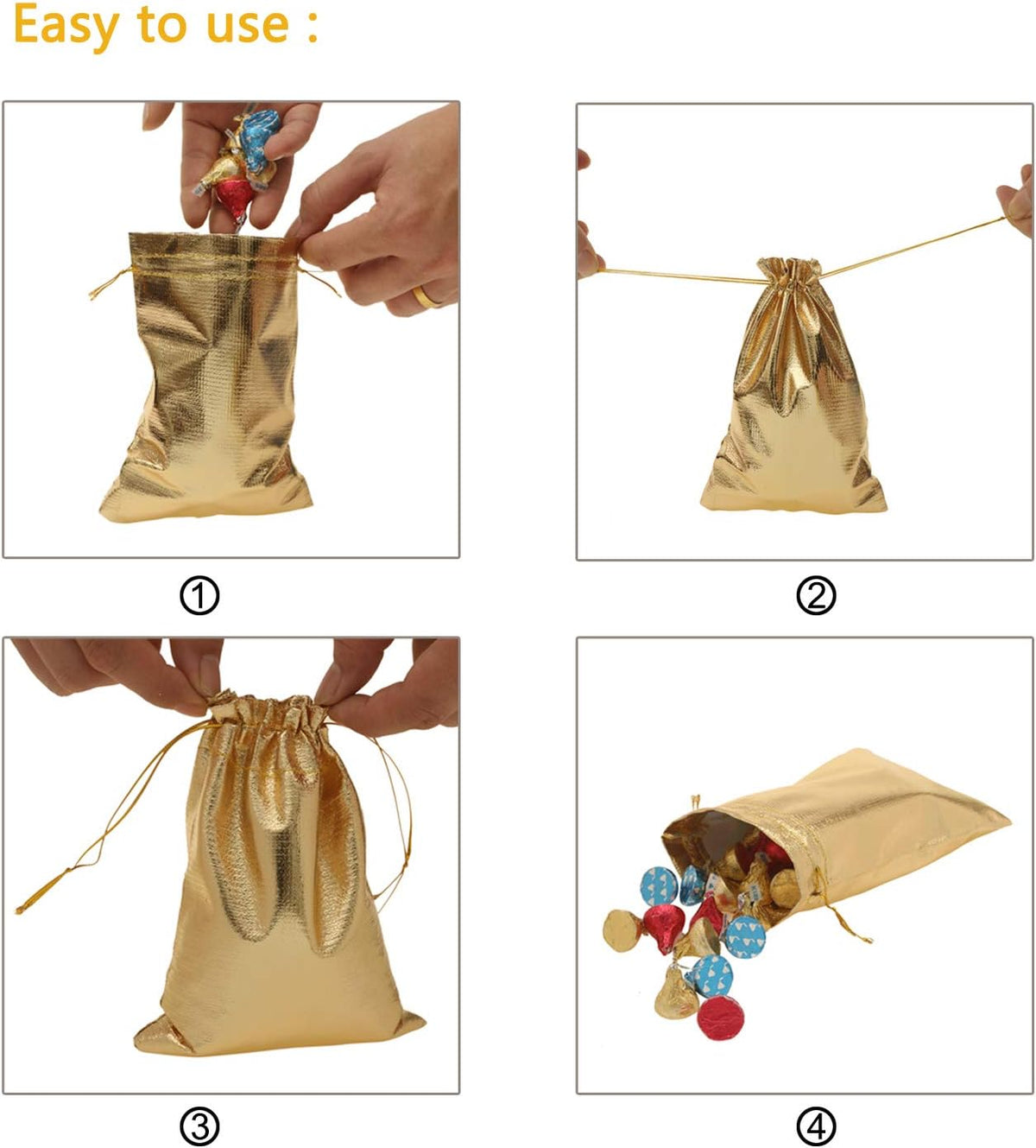 Pack of 100 5"x 7" Heavy Duty Gold Drawstring Organza Jewelry Pouches Wedding Party Christmas Favor