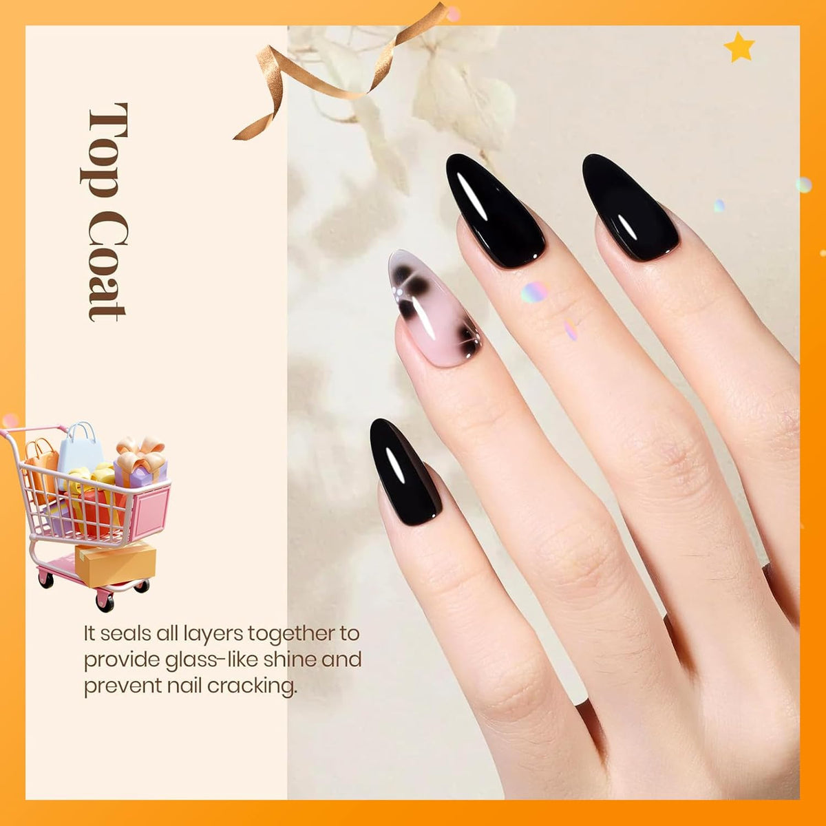 beetles Gel Polish No Wipe Gel Top Coat - Clear Color Top Coat Gel Nail Polish Shine Finish and
