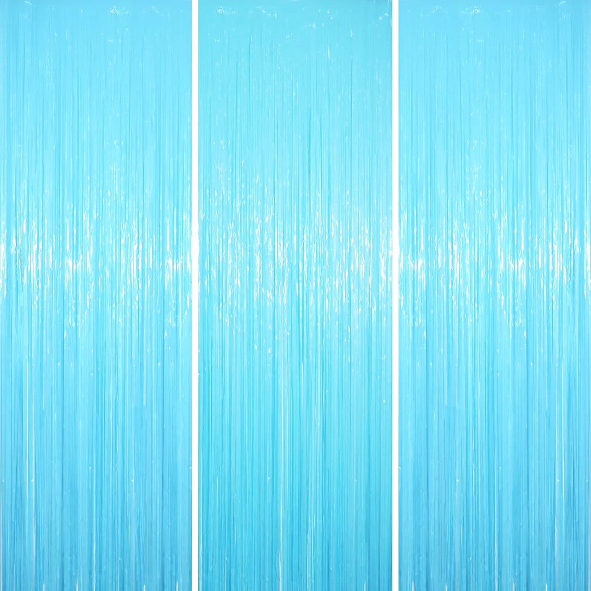 3 Pack 3.3 x 8.2 ft Pastel Blue Foil Fringe Backdrop Curtains, Tinsel Streamers Birthday Party