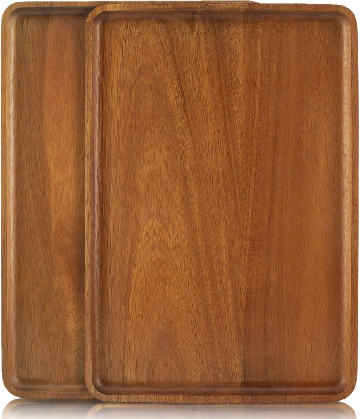 2 PCS Solid Acacia Wood Serving Trays 16 * 12 inch Rectangular Wooden Serving Platters Natural