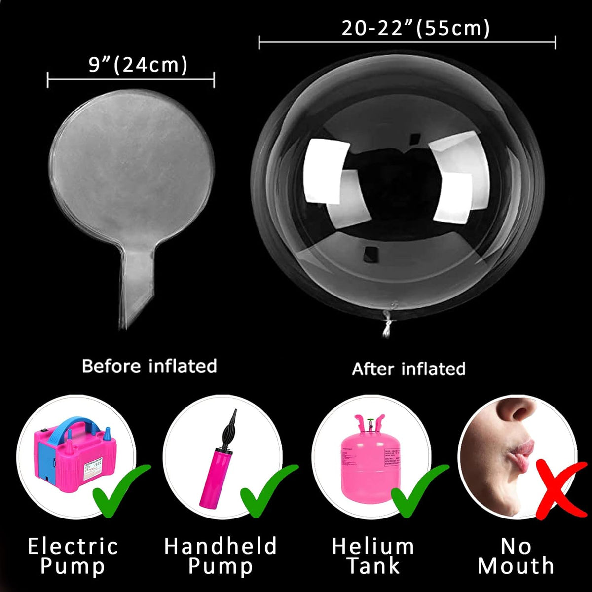 Lightsfever LED Light up Party Balloons with Batteries, 22 inch warm white Big Size Clear Bobo