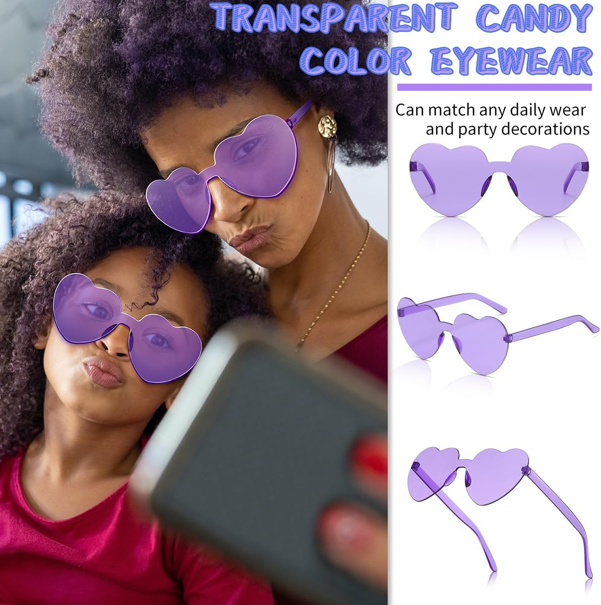 12/20/24 Pairs Heart Sunglasses for Women Men, Trendy Heart Shaped Rimless Transparent Sunglasses