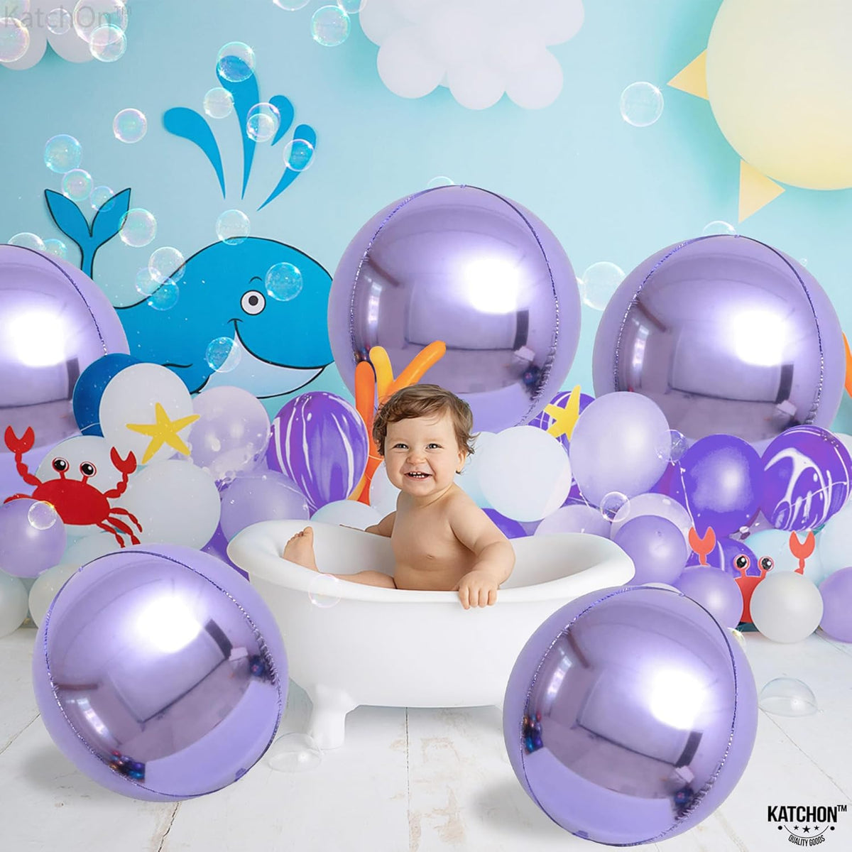 KatchOn, Big Purple Mylar Balloons - 22 Inch, Pack of 6 | Round 4D Metallic Lavender Balloon for