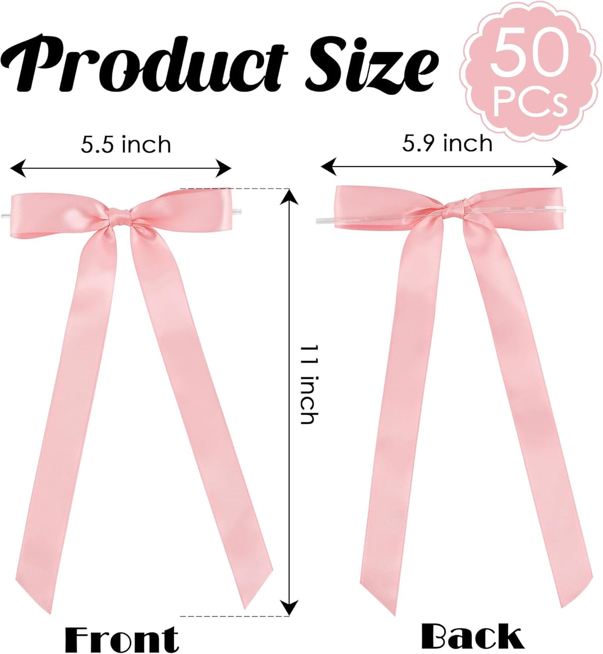 50 PCs Pink Bow Decor 5.5'' Satin Bows with Long Tail, Twist Tie Bows for Craft, Packaging Ribbon