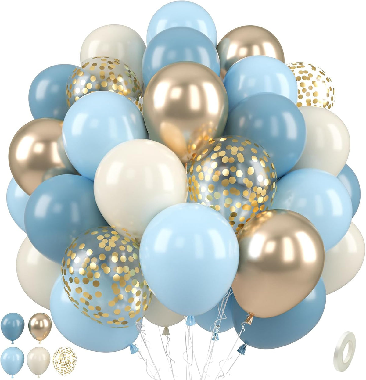 Paready Dusty Blue Balloons, 50 Pcs Gold White Balloons, 12 Inch Sand White Retro Ice Mist Macaron