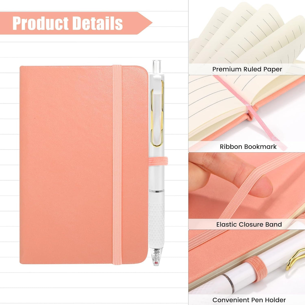 Aneco 50 Sets Pocket Notebook Journals with Pens, A6 Mini Hardcover PU Leather Lined Notebooks 3.5