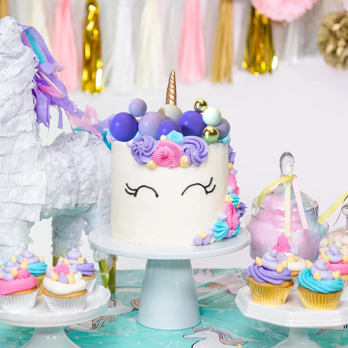 ASTARON 32 Pcs Ball Cake Topper Decorations Mini Balloons Cake Topper Sticks Foam Balls Cake Picks