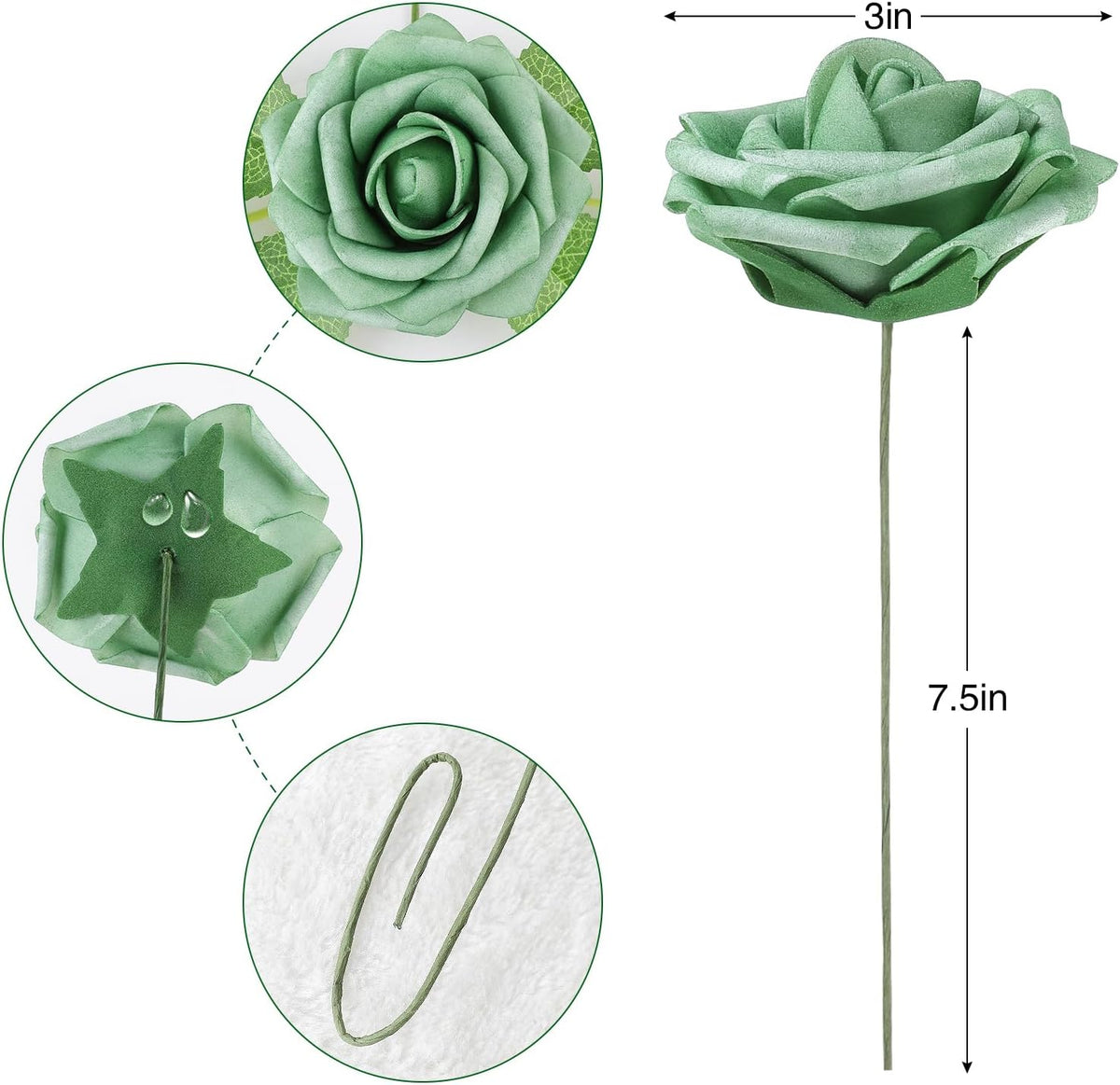 AmyHomie 25pcs Real Looking Artificial Shades of Forest Roses w/Stem for DIY Wedding Bouquets