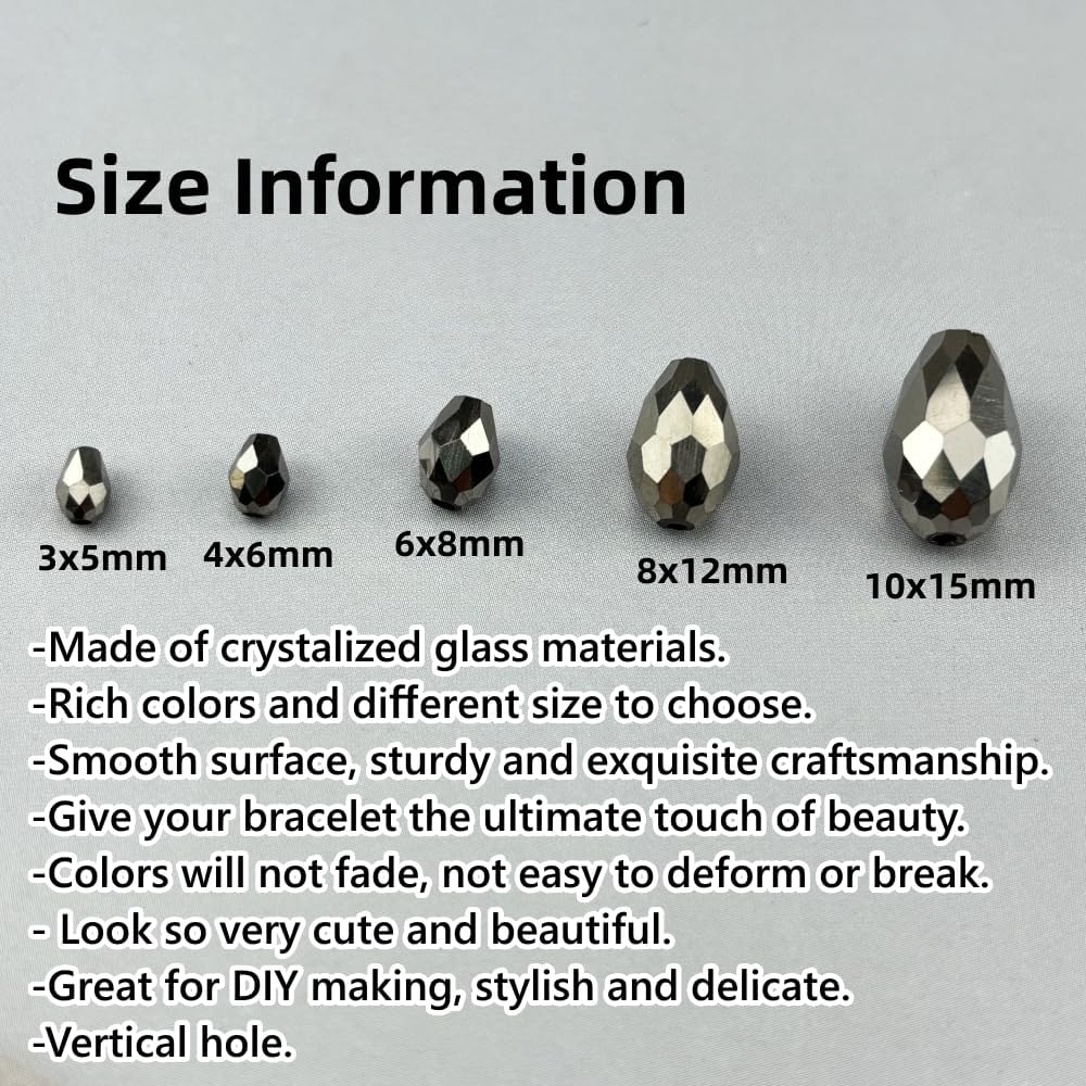 100pcs 8x12mm Teardrop Crystal Glass Beads for Jewelry Making, Faceted Vertical Hole Teardrop Glass
