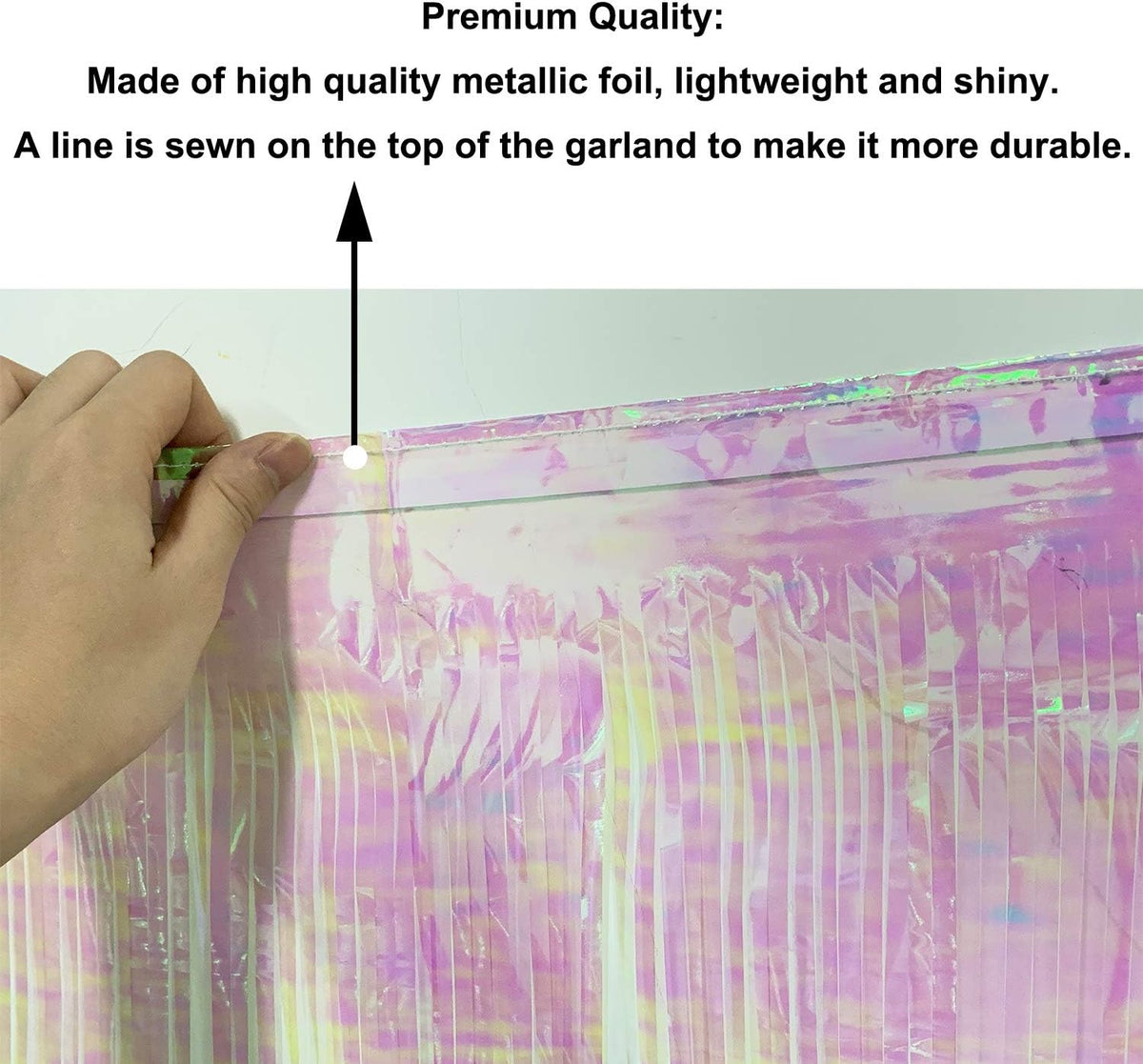 10 Feet by 15 Inch Iridescent White Foil Fringe Garland - Pack of 3 | Metallic Tinsel Banner |