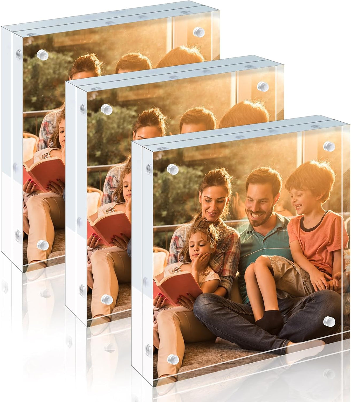 Egofine 5x5 Acrylic Frames 3 Pack, 20mm Thicker Frameless Clear Picture Frames, Double Sided