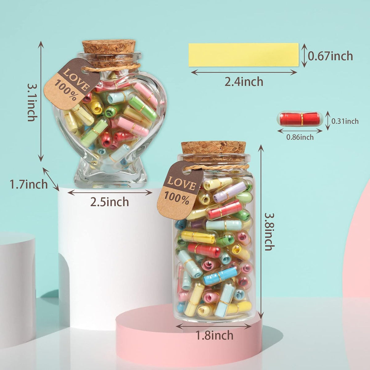 Capsule Letters Message in a Bottle,Lovely Notes Couples Gifts, Birthday Christmas Anniversary
