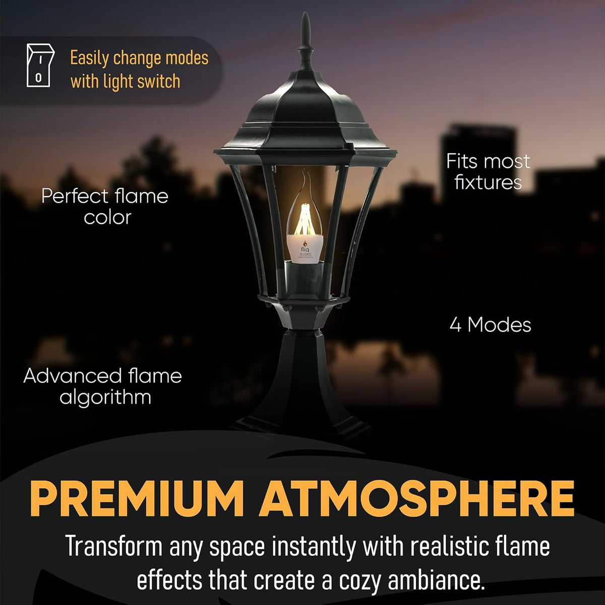 Fliq | LED Flame Light Bulb | 2 Pack | 2W | 4 Modes | Flickering Flame Bulb | 2023 Release |
