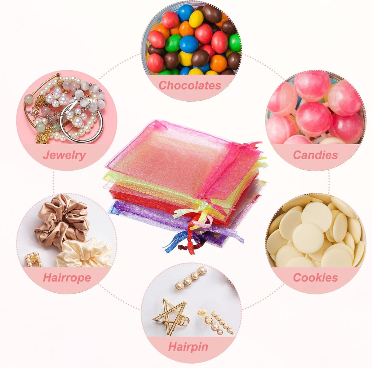 uxcell 50 Pcs Organza Gift Bags, 2.7x3.5 Inch Drawstring Pouches Jewelry Gift Bags, Small Wedding