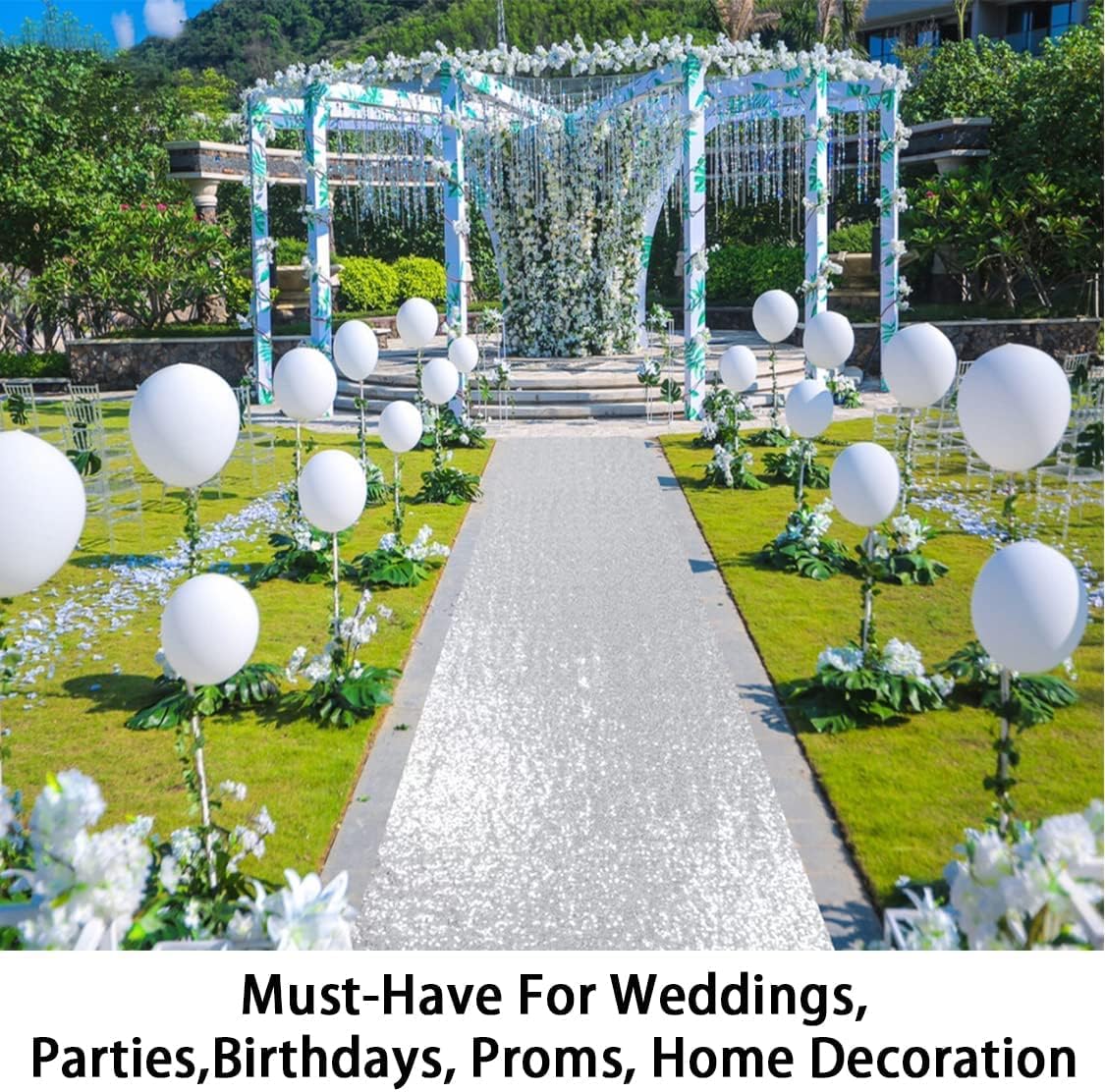 ShinyBeauty 4Ft x 20Ft Silver Sparkly Wedding Aisle Runner - Ideal for Prom, Beach & Outdoor