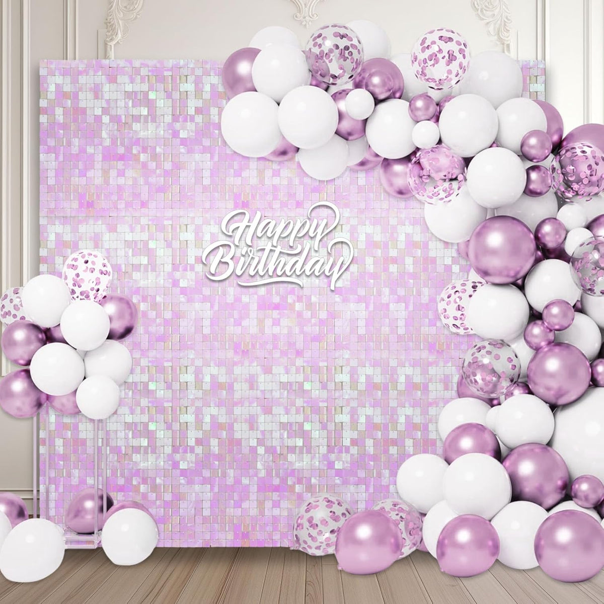12PCS Colorful Light Pink Shimmer Wall Backdrop, Square Sequin Photo Backdrops Panel, Glitter Wall