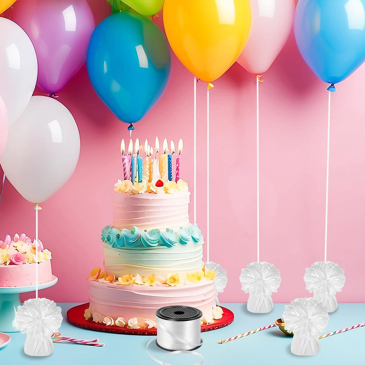 24 PCS Balloon Weights Metallic Anchor, Balloon Holder Heavy Weights with 1 Roll Iridescent Crimped