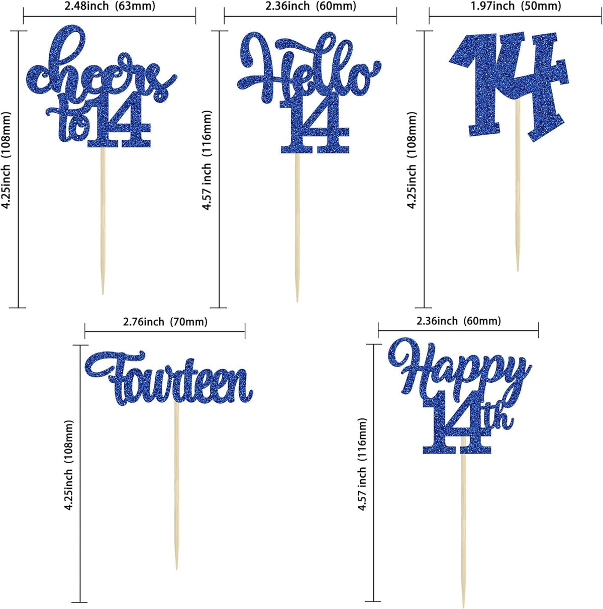 30Pcs 14th Birthday Cupcake Toppers Hello 14 Cupcake Picks Fourteen Cheers to 14 Years Old Cake