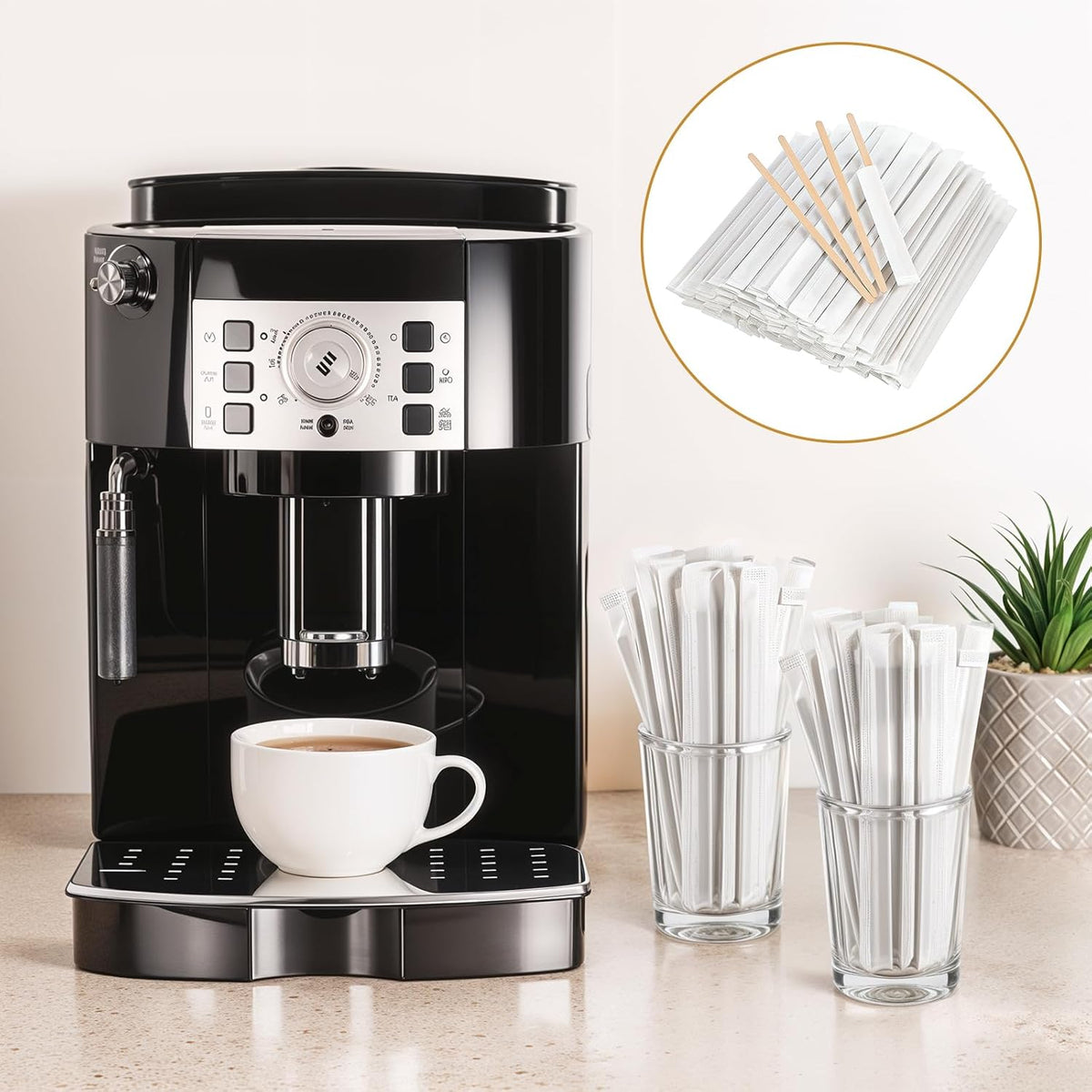 2000 Pcs Individually Wrapped Wooden Coffee Stirrers 5.5 Inch Disposable Wood Stir Sticks, Round