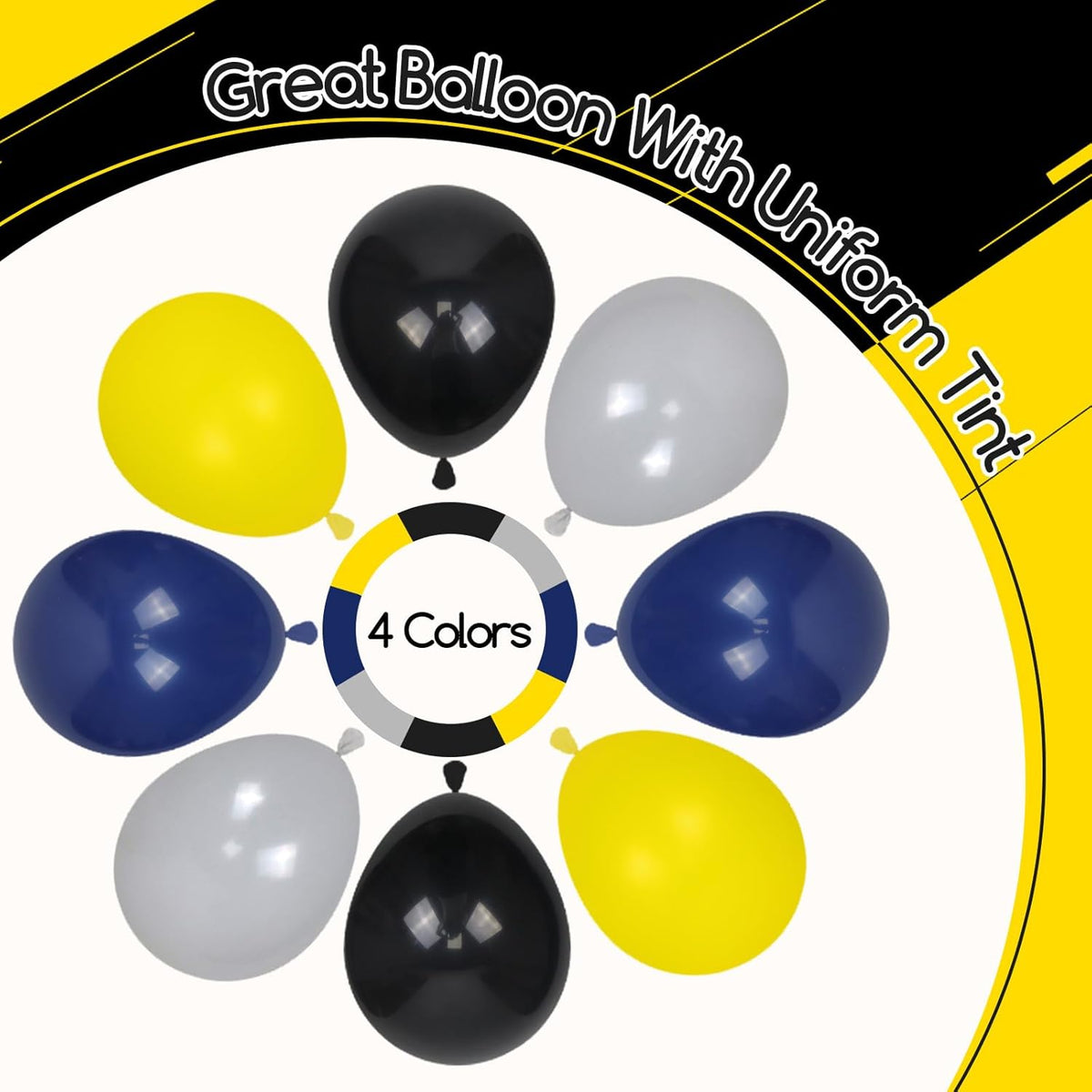 60pcs Black and Yellow Balloons 12inch with Navy Blue Yellow Gray Metallic Silver Balloons for Baby