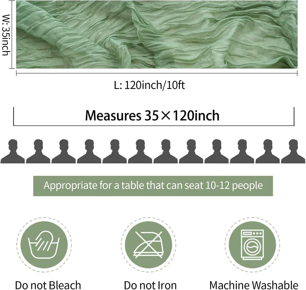 3 Pack Sage Green Cheesecloth Table Runner 10FT 120 Inches Green Gauze Table Runner for Wedding