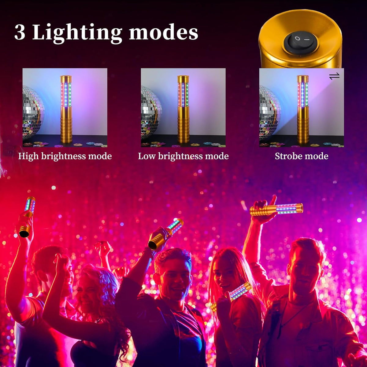 2 Pieces RGB LED Strobe Baton Light Rechargeable Bottle Service Sparklers Stick Reusable Champagne