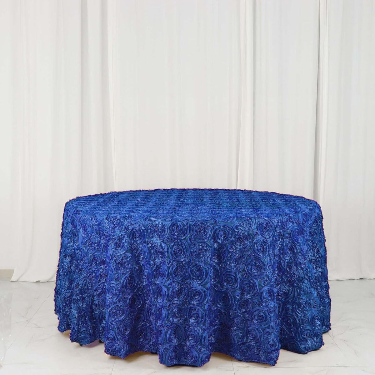 Efavormart 120" Wholesale Round Table Cover Royal Blue Grandiose Rosette 3D Satin Tablecloth for