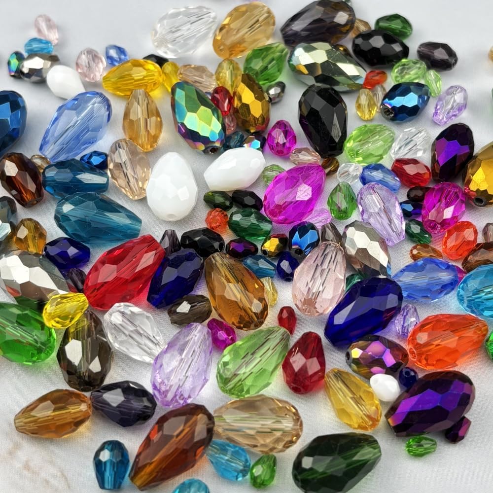 200pcs 3x5mm Teardrop Crystal Glass Beads for Jewelry Making, Faceted Vertical Hole Teardrop Glass