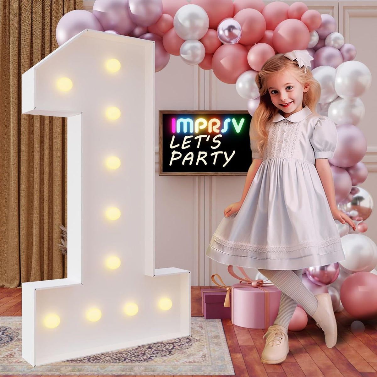 imprsv 4FT Marquee Numbers, DIY Light Up Numbers for 1st Birthday Decorations, Party Decor