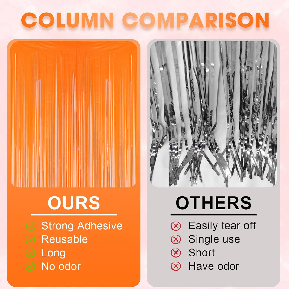 4 Pack Orange Foil Fringe Backdrop Curtains, Tinsel Streamers Birthday Party Decorations, Fringe