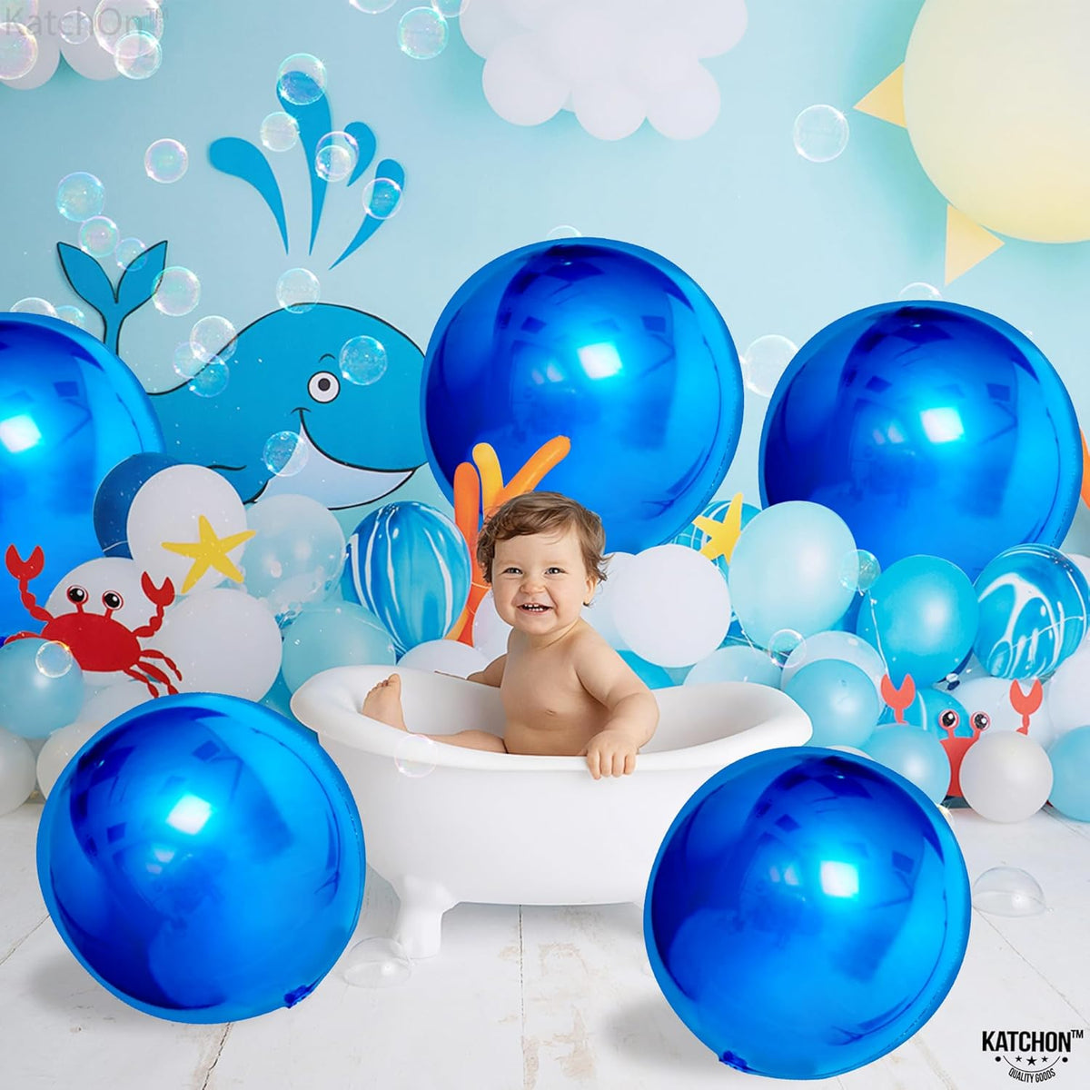 KatchOn, Large Blue Mylar Balloons - 22 Inch, Pack of 6 | Royal Blue Metallic Balloons for Party