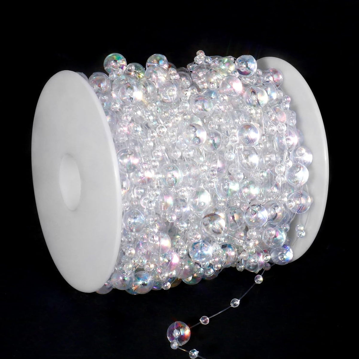 98FT Pearl Beads String Garland, 8mm 3mm Iridescent Faux Pearl Beads Roll Strand Bulk for Wedding