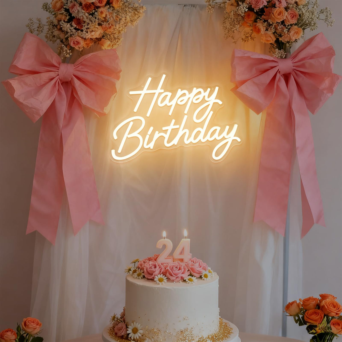 Happy Birthday Neon Sign for Wall Decor, Dimmable LED Light Up Sign